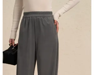 Women's high waist grey corduroy wide leg pants comfortable casual trousers fall fashion