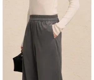 Women's solid color corduroy wide-leg pants high waist casual trousers for autumn wear.