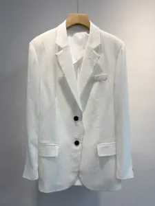 Witte dames zomer dunne blazer jas, casual lange mouw formele kantoor jasje top.