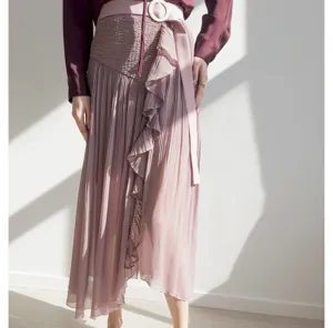 Japanese style pleated high waist midi ruffle culotte skirt for women, elegant spring design.