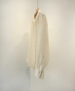 Elegant sheer acetate organza shirt detail, lightweight loose long sleeve blouse for women.