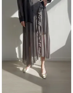 Japanese high waist pleated ruffle midi skirt culottes for women spring fashion apparel