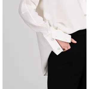 Luxury white acetate silk long sleeve button-up shirt for women elegant office wear