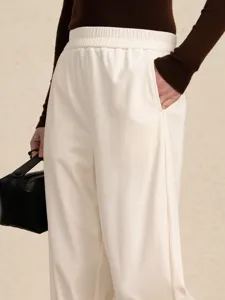 Women elastic corduroy wide leg trousers casual autumn banana pants high waist solid color