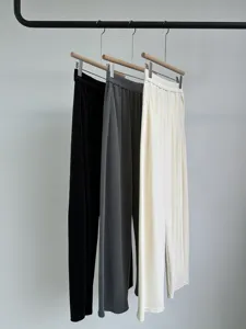 Women pleated wide leg trousers casual loose high waist pants comfortable drape bottom 3 colors