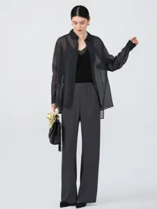 Women's sheer organza button-down shirt lightweight summer cardigan outerwear top.