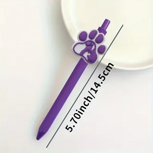 Cute purple gel pen with 3D paw print charm, smooth writing school and office stationery.