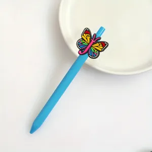 Graziosa penna gel blu con ciondolo a farfalla colorata, perfetta per la scrittura di studenti e scuola.