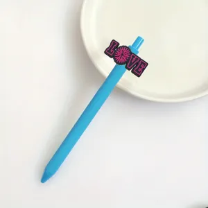 Bolígrafo de gel azul con bonito parche de flor de amor papelería escolar de oficina