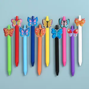Cute 3D butterfly gel pens set, colorful pastel neutral writing pens for school office supply.