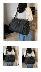 Borsa da viaggio nera con tracolla, borsone sportivo leggero per brevi viaggi e fitness.
