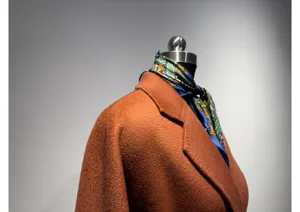 Luxurious cashmere blend double-faced long bathrobe coat detail, elegant winter outerwear.