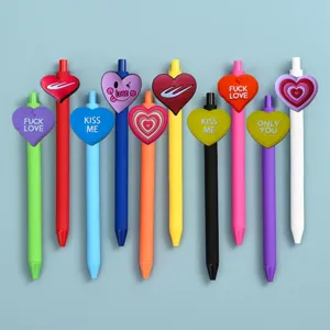 Colorful gel pens with cute heart decor, perfect for smooth writing and school supplies.