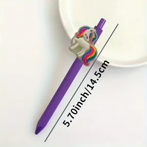 Cute purple gel pen with 3D unicorn silicone topper for students writing and daily office use.