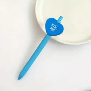 Cute blue gel pen with heart charm, student writing stationery and lovely school supply.