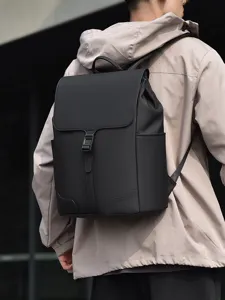 Minimalist black waterproof backpack for men, casual business commuter laptop bag main view.