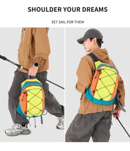 Mochila deportiva ligera para exteriores y senderismo con diseño colorido y bolsillo de red.
