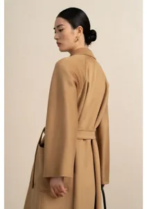 Cashmere blend wrap coat for women long winter belted outerwear camel elegant style