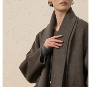 Manteau femme en mélange cachemire avec écharpe intégrée col châle élégant vêtement hiver