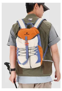 Outdoor hiking mountaineering backpack in colorblock design with ample capacity for travel and camping.