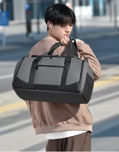 Multifunctional sports gym bag for men, outdoor travel duffel bag with wet dry separation.