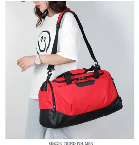 Large capacity red black gym bag sports duffel bag travel luggage for men outdoor fitness.