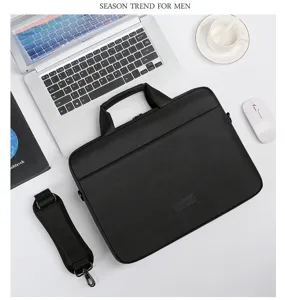 Maletín para portátil negro con asa y correa para el hombro para uso diario en oficina.