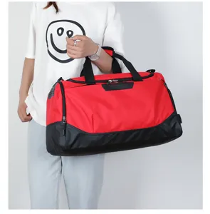 Large capacity red gym duffel bag with dry wet separation for travel and sports fitness.
