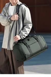 Multifunctional travel gym duffel bag with shoe compartment, stylish outdoor sports carryall.