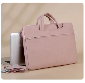 Borsa per laptop rosa da 15,6 pollici con manici e tracolla per computer portatile elegante.