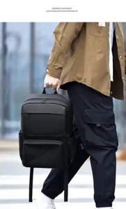 Mochila para portatil de negocios para hombre impermeable gran capacidad bolsa negra detalle