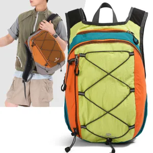 Mochila Ligera de Nailon Impermeable para Deportes con Diseño de Bloques de Color y Múltiples Bolsillos para Senderismo y Uso Diario
