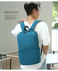 Detailed view of the simple casual backpack, lightweight double shoulder bag for daily use.