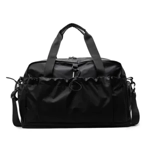 Borsa da viaggio nera per uomo e donna, borsone sportivo da palestra con scomparto per scarpe.