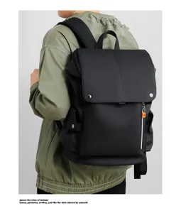 Heren zwarte PU leer rugzak casual zakenreis commuter laptop schooltas boekentas