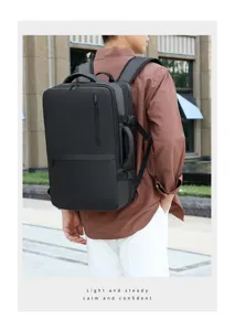 Mochila de negocios multifuncional negra con gran capacidad y asa lateral muy práctica.