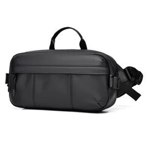 Black waterproof functional chest bag for men, versatile outdoor cross-body backpack.