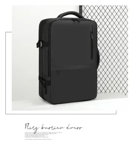 Gran mochila negra para portátil de negocios con múltiples compartimentos y diseño elegante y funcional.