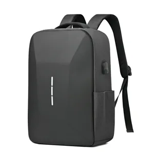 Black hard shell anti-theft backpack 15.6 inch laptop business casual travel bag for men.