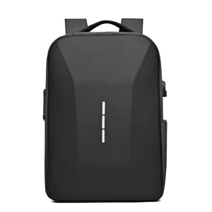 Black hardshell anti-theft laptop backpack, 15.6 inch business casual lightweight daypack men.