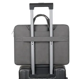 Borsa per laptop grigia 15.6 pollici valigetta business per computer con fascia per valigia.