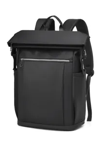Minimalist black business commuter backpack with flap top, spacious design for travel