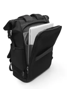Professional black business backpack with laptop compartment, large capacity for daily commute.
