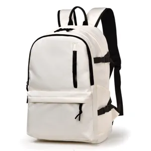 Mochila casual blanca minimalista para estudiantes, bolso escolar espacioso de gran capacidad.