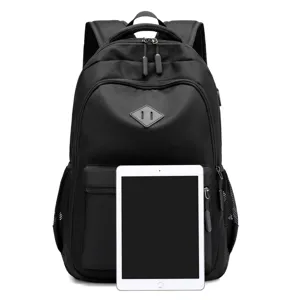Black casual backpack large capacity laptop school bag with front pocket and sturdy straps.