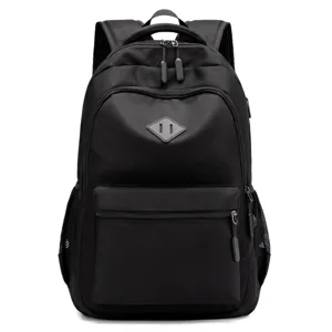 Classic black casual school backpack with large capacity, multi-pocket design for daily use.