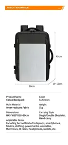 Business laptop backpack detail view showing large capacity and durable waterproof fabric.