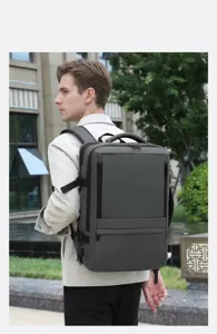 Travel commuter backpack detail view, large capacity multi-compartment design for business trips.