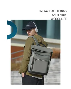 Heren Roll Top Rugzak Grote Capaciteit Business Casual Reistas Grijze Laptop Tas