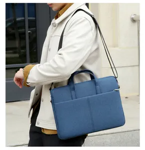 Blue laptop bag for 14 inch computer, oxford cloth business briefcase with shoulder strap.